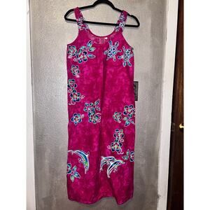 Cabali Boho Hippie 100% Cotton Pink Tropical Floral Dolphins Turtles Dress